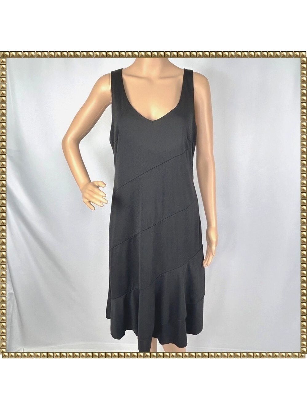 Parallel Black V Neck Midi Dress Sleeveless Medium NWT